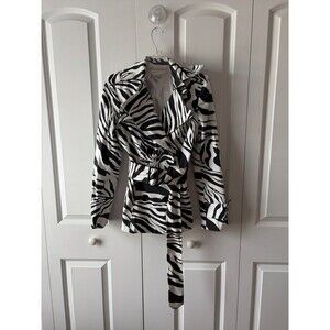 Caché Women’s Medium Zebra Print Short Trench Coat Y2K